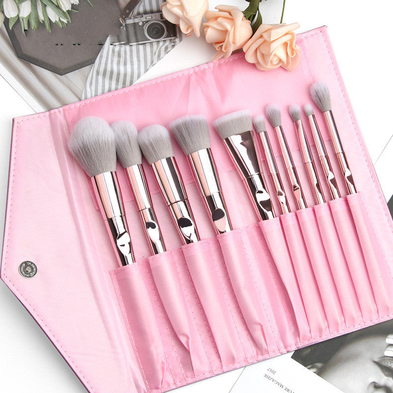 10-Piece Pink Makeup Brush Set with Travel Bag – view 3