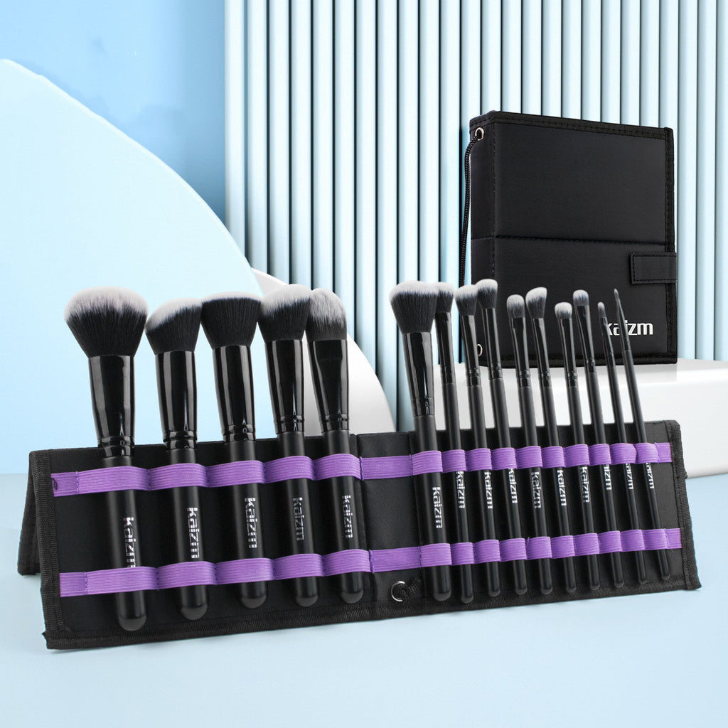 15-Piece Black Makeup Brush Set with Storage Bag
