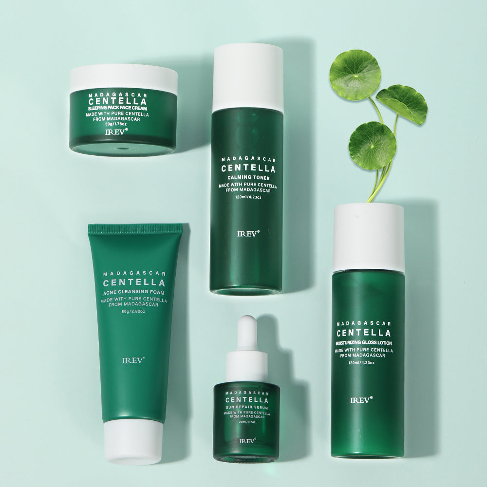 Centella Cica Soothing Skincare Set - 5-piece set with cleansing foam, toner, serum, lotion and cream