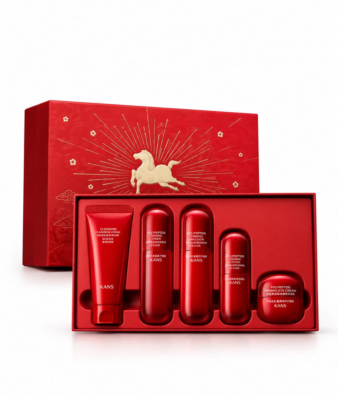 Hydrating skincare gift set with cleanser, toner, serum, lotion and face cream